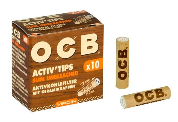 1x OCB Activ Tips Slim Virgin Unbleached Aktivkohlefilter ø7mm 10er Schachtel